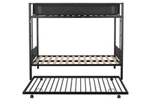 Load image into Gallery viewer, Metal Twin over twin bunk bed with Trundle/ Sturdy Metal Frame/ Noise-Free Wood Slats/ Comfortable Textilene Guardrail/ 2 side Ladders/ Space-Saving Trundle/ Bunk Bed for Three/ No Box Spring Needed
