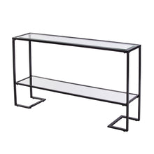Load image into Gallery viewer, Glass Mirrored Sled Console Table With Shelves - Clear / Black
