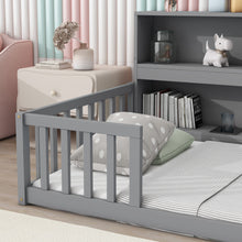 Load image into Gallery viewer, Floor Bed With Bedside Bookcase, Shelves, Guardrails
