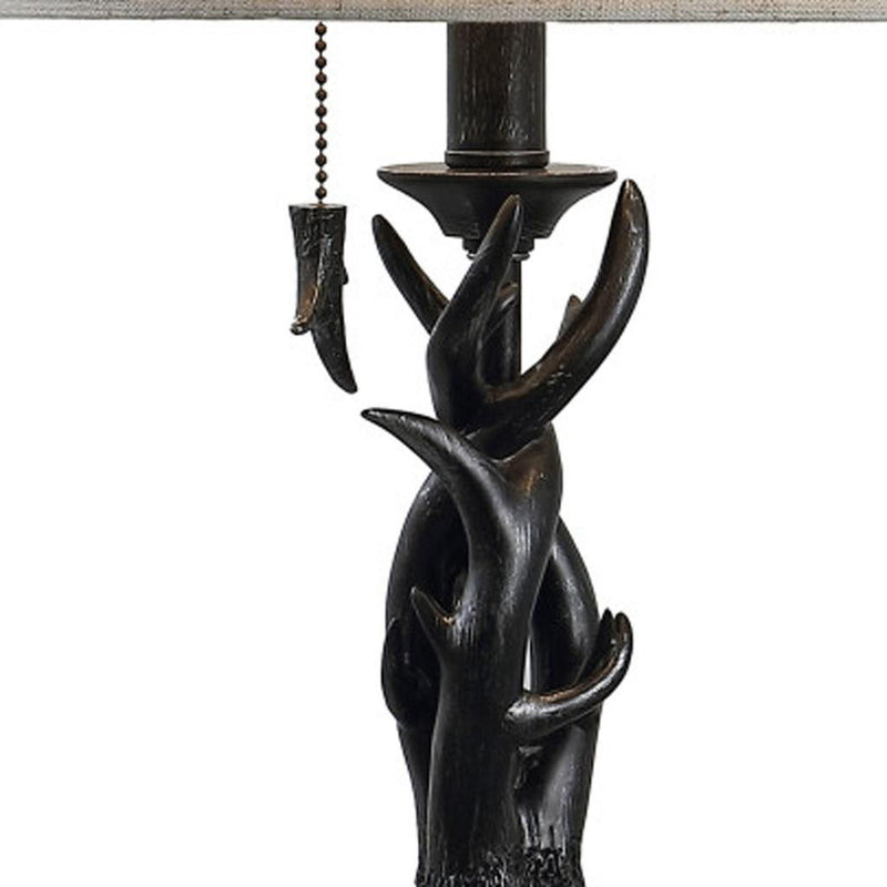 Antlers Table Lamp With Drum Shade - Black