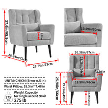Load image into Gallery viewer, Modern Accent Chair, Arm Chairs For Living Room, Upholstered Mordern Armchair, Comfy Soft Padded Lounge Chair In Small Space, Bedroom, With Pillow, Solid Wood Leg
