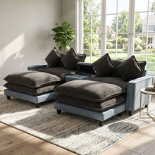 Load image into Gallery viewer, Sectional Sofa With Removable Ottomans, USB Ports, Cup Holders &amp; Storage - Gray / Light Blue
