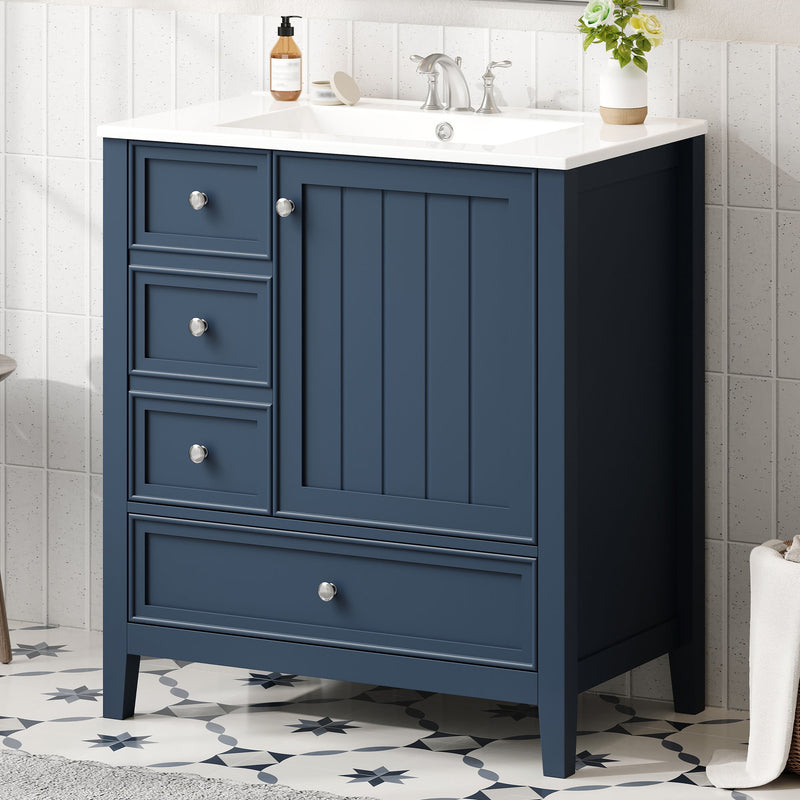 Modern Bathroom Vanity With Sink, 1 Cabinet & 3 Drawers