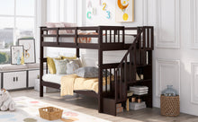 Load image into Gallery viewer, Stairway Twin-Over-Twin Bunk Bed with Storage and Guard Rail for Bedroom, Dorm, Espresso color(OLD SKU :LP000109AAP)
