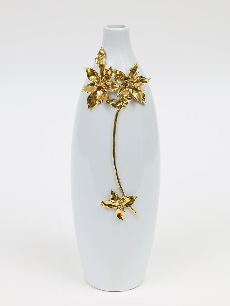 Floral Oval Table Vase With Sculptural Details - Gold