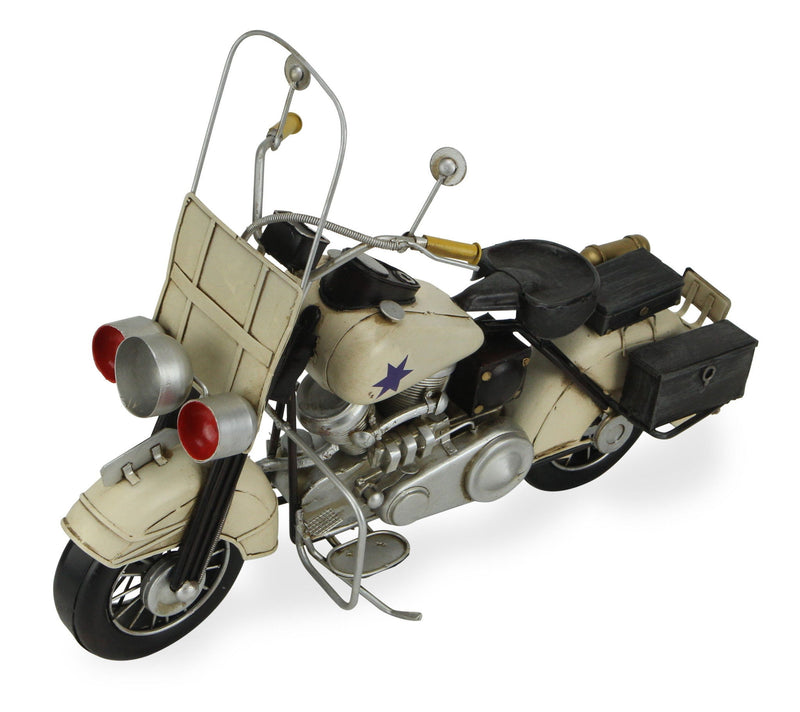 Hand Painted Early 1900's Police Motorcycle Model Model Motorcycle - Cream