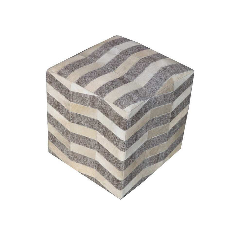 Hair on Hide Cube Chevron Pouf Ottoman - Gray And Beige