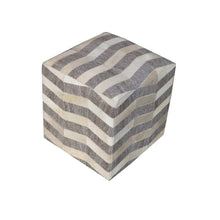 Load image into Gallery viewer, Hair on Hide Cube Chevron Pouf Ottoman - Gray And Beige

