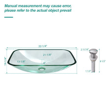 Load image into Gallery viewer, Clear Vessel Sink Rectangle Above Counter Bathroom Basin With Pop Up Drain, No Faucet - Clear
