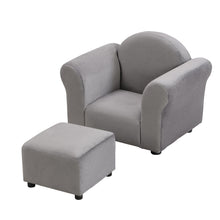Load image into Gallery viewer, Kids Velvet Upholstered Chair With Ottoman For Comfortable Seating - Gray

