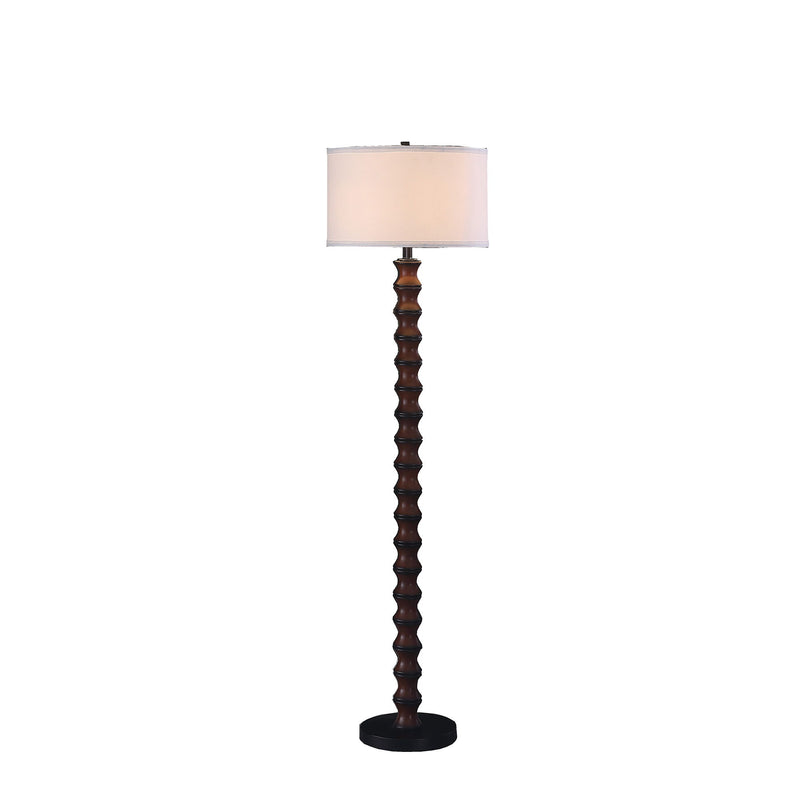 Resin Floor Lamp With White Fabric Drum Shade - Brown / White
