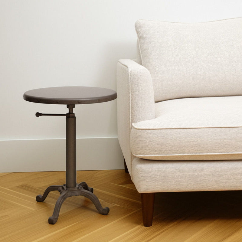 Iron Industrial Round End Table - Dark Gray