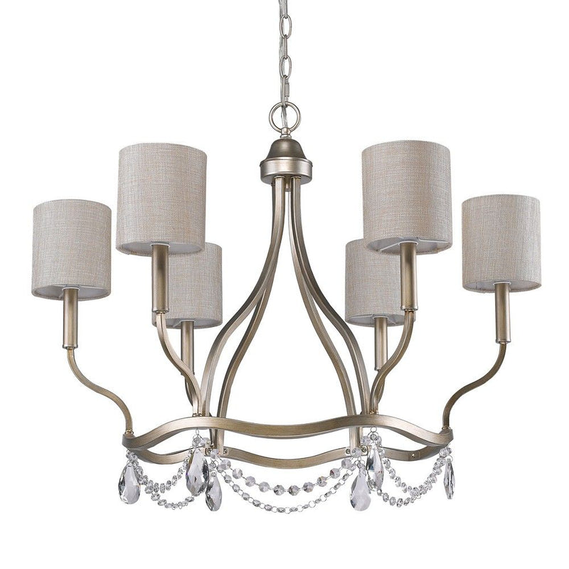 Candle Style Six Light Metal Dimmable Chandelier With White Shades - Gold