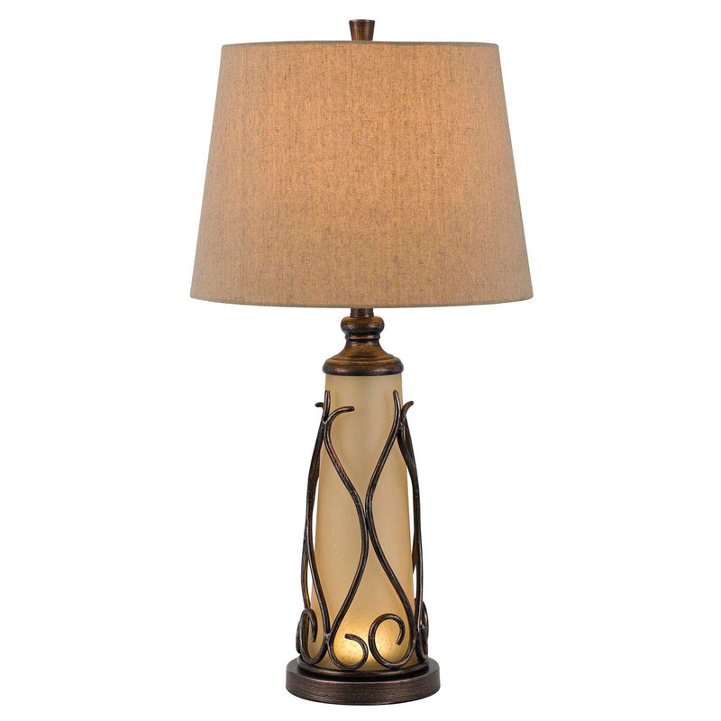 Metal Two Light Table Lamp With Brown Empire Shade - Brown