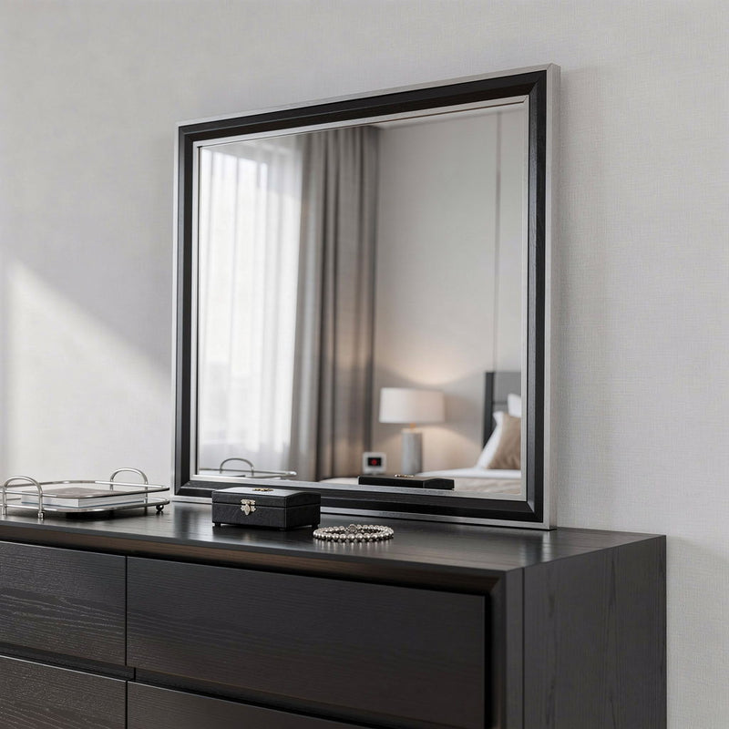 Wood Dresser Mount Framed Mirror - Black / Gray