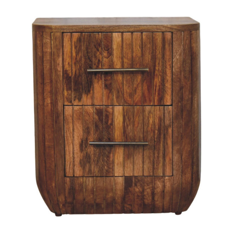 Solid Wood Ribbed Texture Two Drawer Nightstand (738182) - Brown