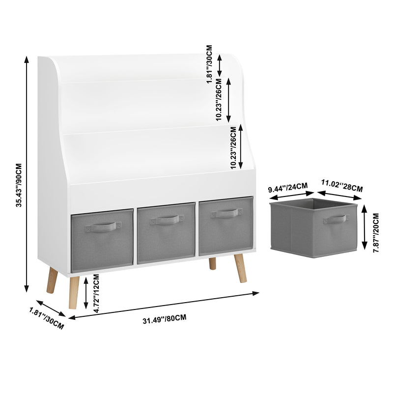 Bookshelf With 3 Bins, Storage Shelf For Toys And Books