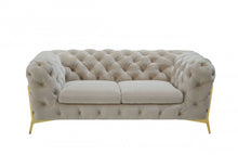 Load image into Gallery viewer, Velvet Chesterfield Loveseat - Beige / Gold
