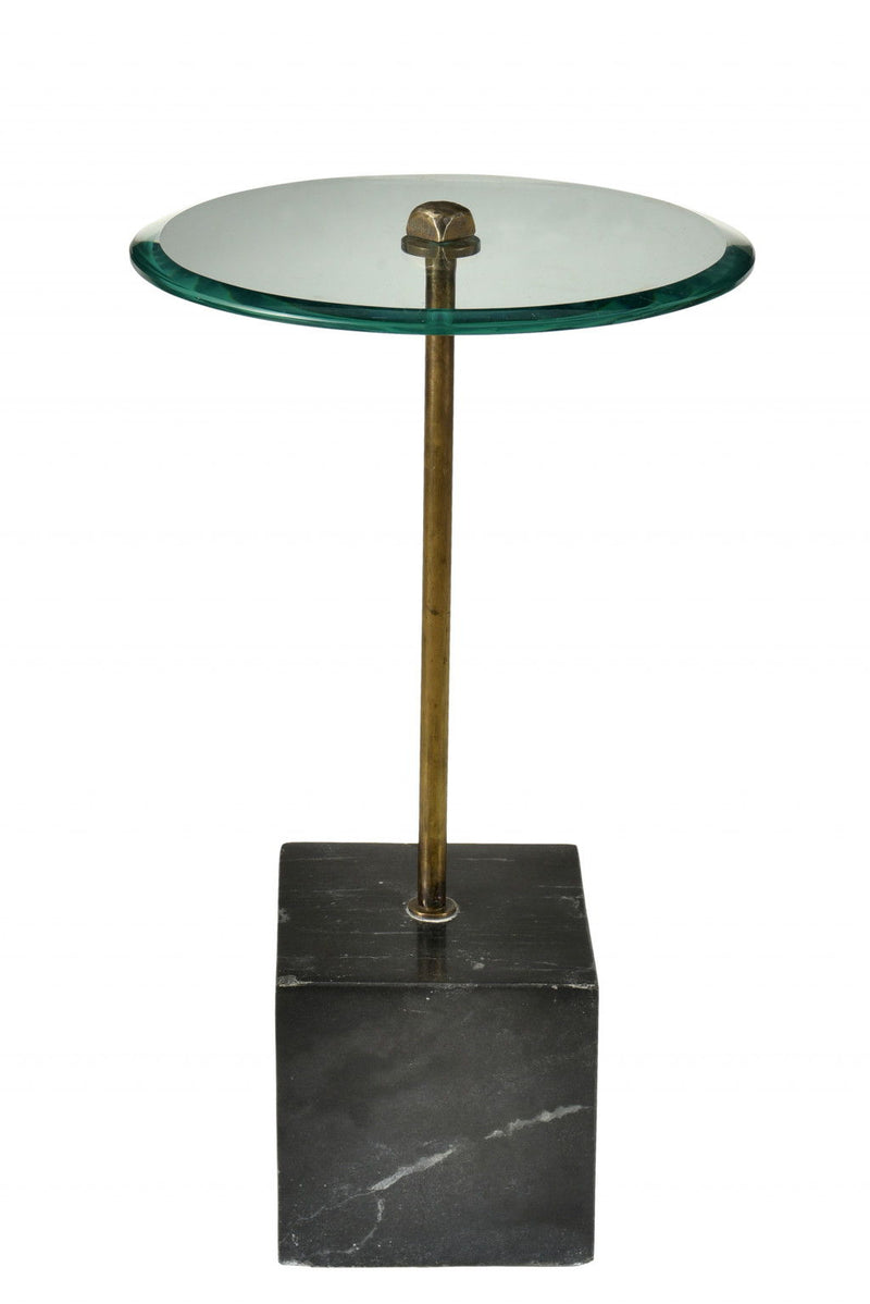 22" Glass Round End Table - Black And Clear