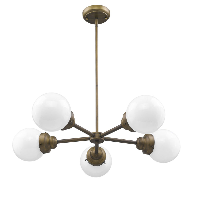 Five Light Metal Dimmable Chandelier With White Shades - Bronze / White