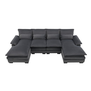 [VIDEO provided][New]109.8*55.9" Modern U-shaped Sectional Sofa with Waist Pillows,6-seat Upholstered Symmetrical Sofa Furniture,Sleeper Sofa Couch with Chaise Lounge for Living Room,Apartment,2 Color