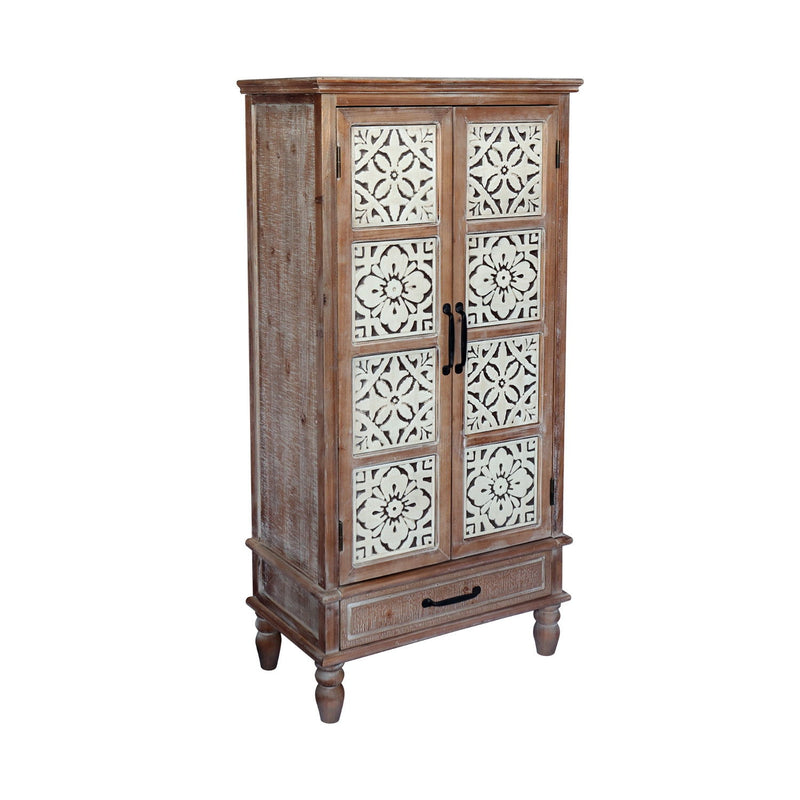 Wood Accent Cabinet With Two Doors One Drawer - Brown
