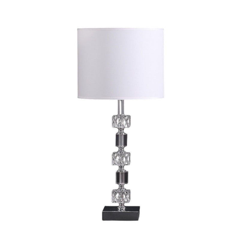 20" Bedside Table Lamp With Drum Shade - Silver / White