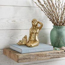 Load image into Gallery viewer, Mermaid Hand Painted Statue Tabletop Sculpture - Antiqued Brass
