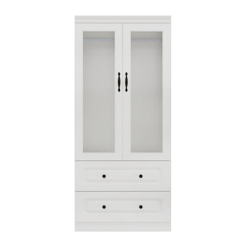 71" Wood Two Door Two Drawer Combo Dresser - White
