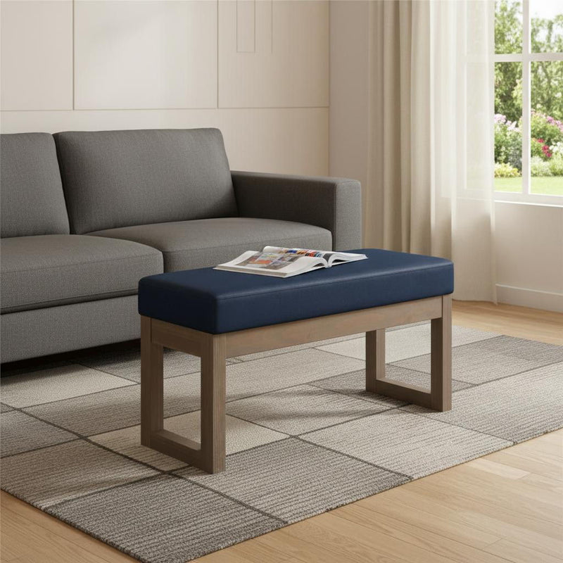 Leather Footstool - Blue / Brown