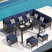 Load image into Gallery viewer, 7 Piece Outdoor Furniture Set With Waterproof Cushions, Glass Table, And Space Saving Design - Blue
