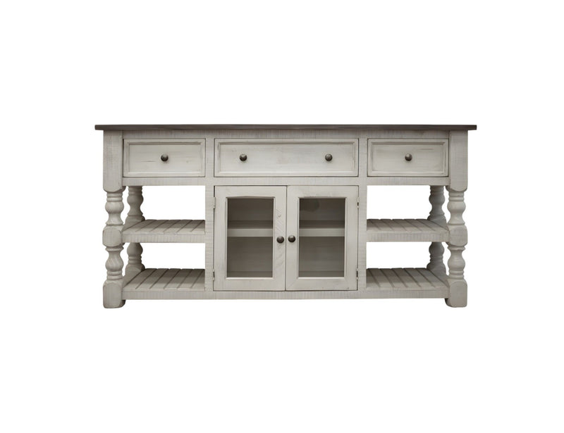 Solid Wood, Open Shelving Distressed TV Stand - Ivory