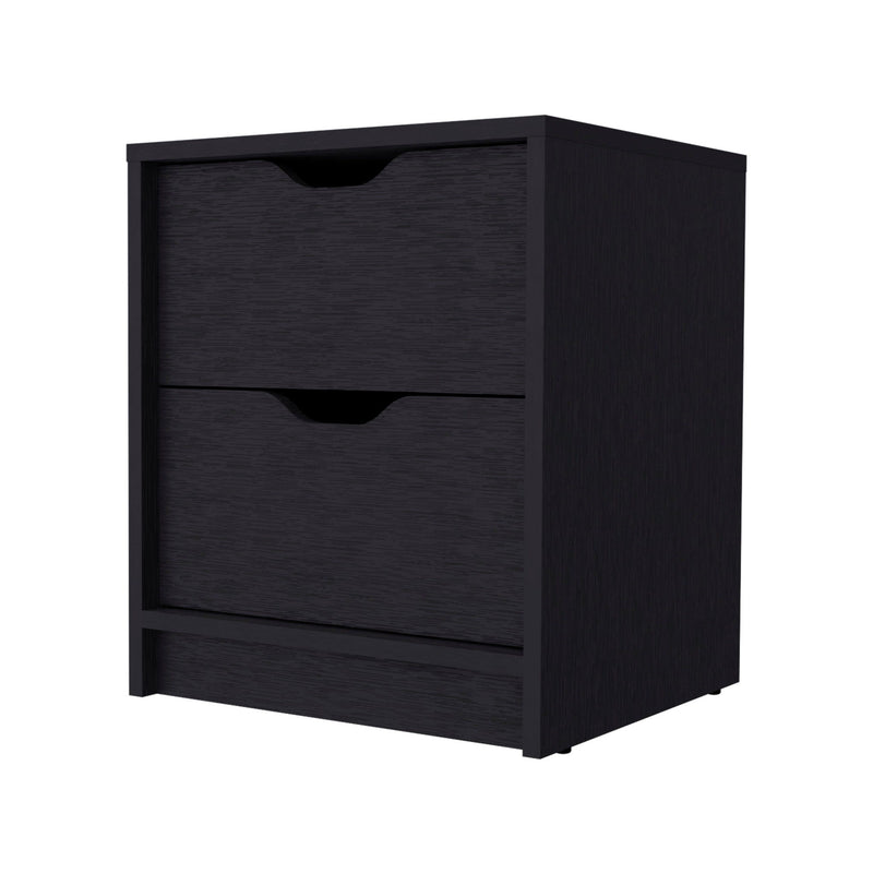 16.1" x 14.3" Two Drawer Faux Wood Nightstand - Black