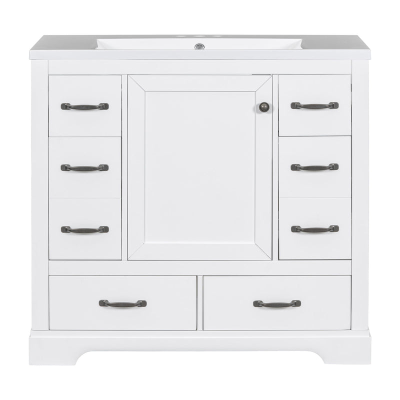 Modern Bathroom Vanity With Sink, 6 Drawers, Adjustable Shelf