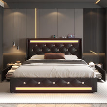 Load image into Gallery viewer, Wingback Upholstered Bed Frame With LED Lights, Charging Station
