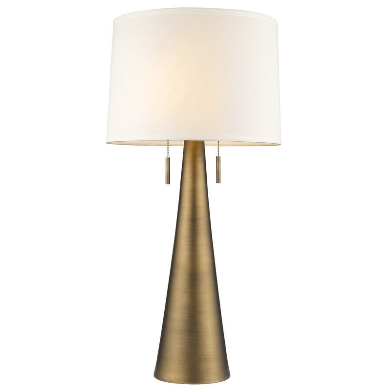 Metal Two Light Table Lamp With White Empire Shade - Brass