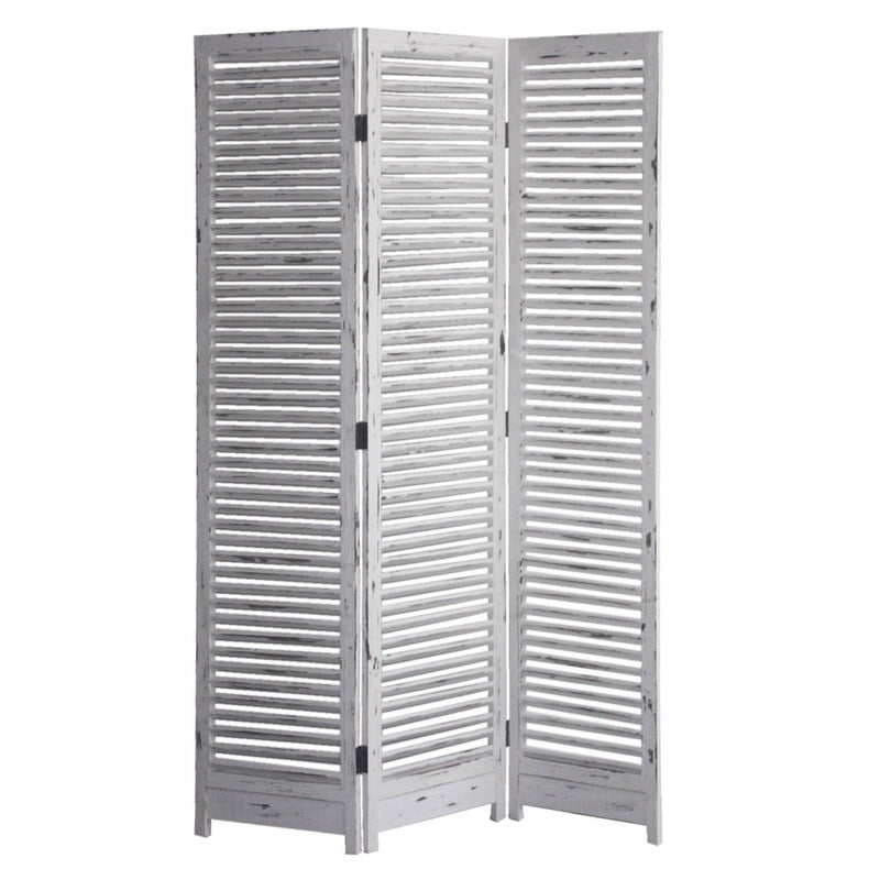 Folding Three Panel Screen Room Divider - White