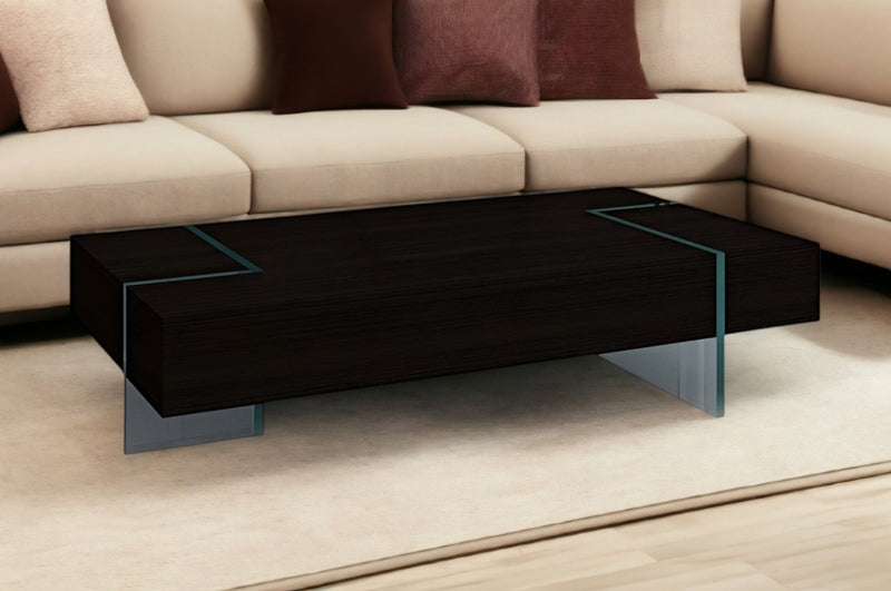 53" Clear Wood And Glass Sled Coffee Table - Espresso