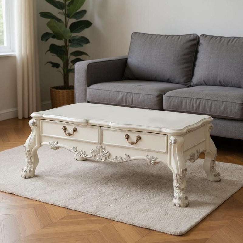 57" Wood Coffee Table With Two Drawers - Bone