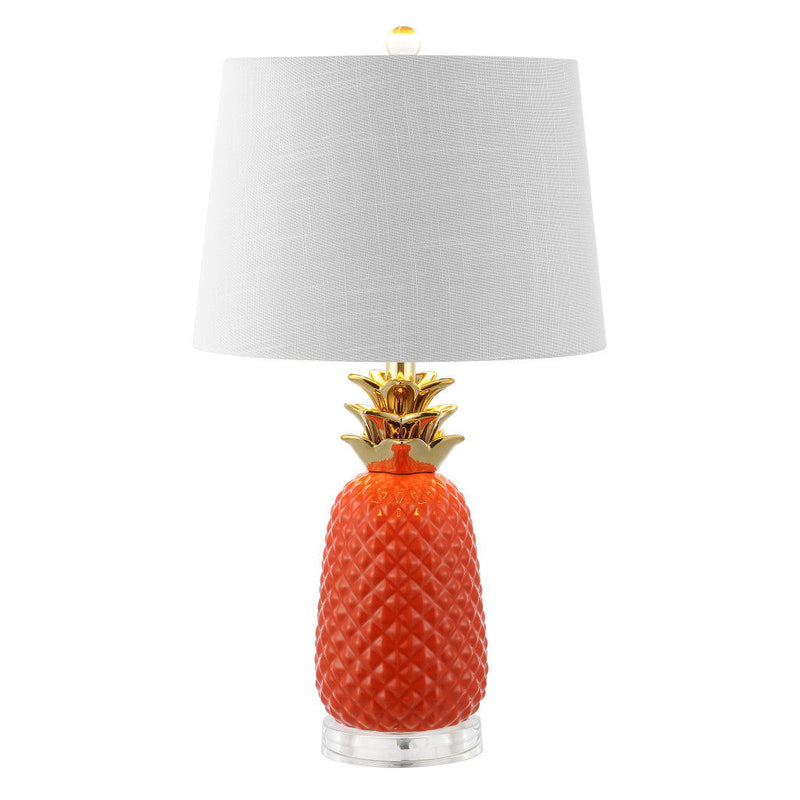 Marigold Pineapple Table Lamp With Drum Shade - Orange