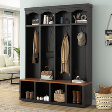 Load image into Gallery viewer, Entryway Hall Tree With Bench, 4 Hooks &amp; Open Storage Space
