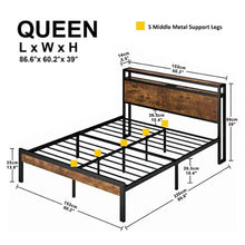 Load image into Gallery viewer, Metal Platform Bed Frame With Wooden Headboard And Footboard With USB Liner, No Box Spring Needed, Under Bed Storage
