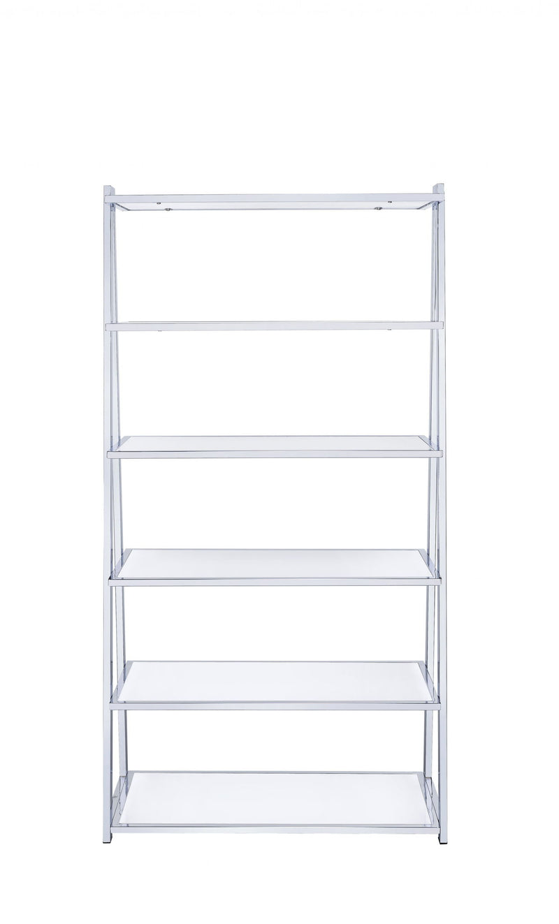 And Five Tier Ladder Bookcase - White / Silver