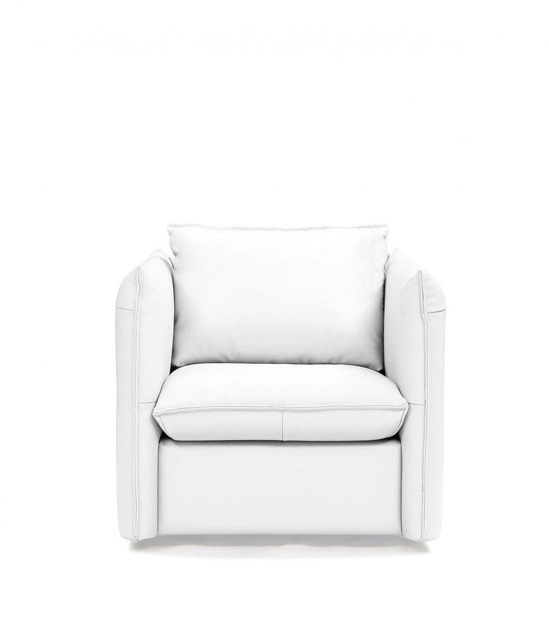 Genuine Leather And Silver Swivel Accent Chair - White