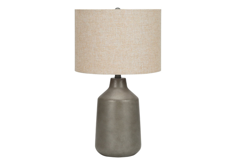 Concrete Urn Table Lamp With Beige Drum Shade - Gray