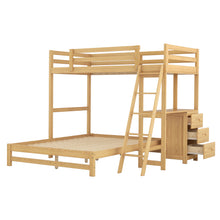 Load image into Gallery viewer, Twin over Full Bunk Bed with Built-in Desk and Three Drawers, Natural
