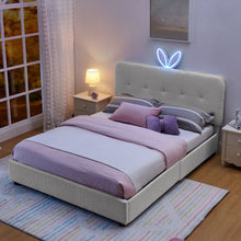 Load image into Gallery viewer, Upholstered Bed With Oversized Rabbit Ear Headboard, LED Lights &amp; 4 Storage Drawers
