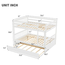 Load image into Gallery viewer, Full Over Full Bunk Bed with Trundle, Convertible to 2 Full Size Platform Bed, Full Size Bunk Bed with Ladder and Safety Rails for Kids, Teens, Adults,White(Old Sku:W504S00002)
