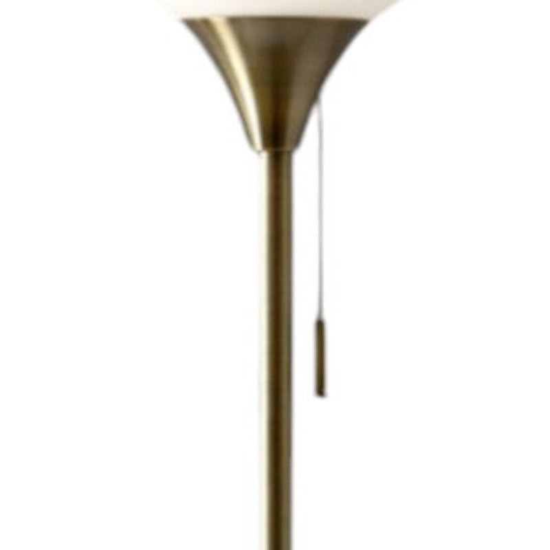 Metal Floor Lamp With White Opal Wine Glass Shade - Brass