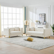 Load image into Gallery viewer, 3 And 2 Seater Deep Seat Sofa With Button Nailhead, Square Arm Couches, Furniture For Living Room - Beige

